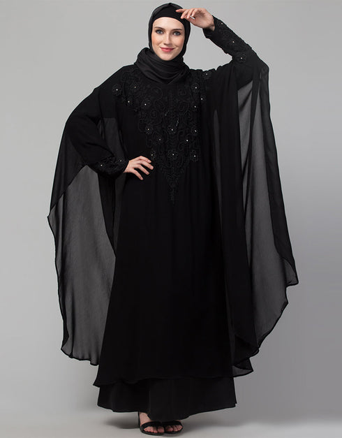 Dubai Black Shine Nida Black Embroidery Abaya Lifestyle Images